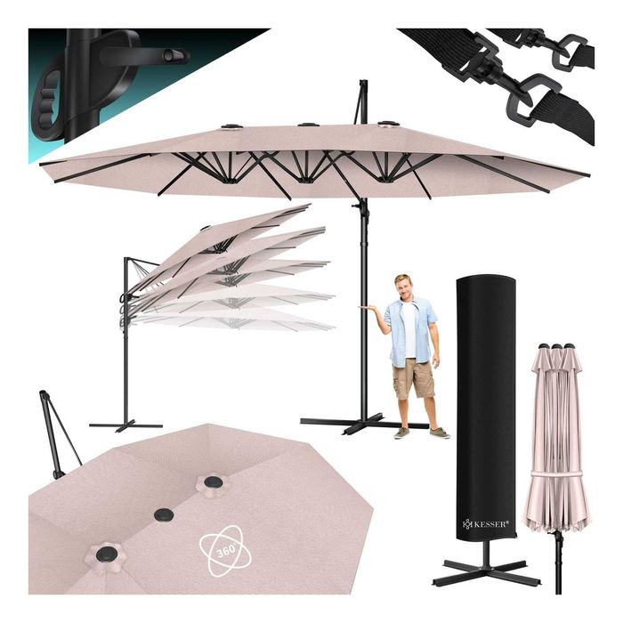 Kesser Parasol Ogrodowy Podwójny XXL 460x260cm Beżowy Led Taras Ogród