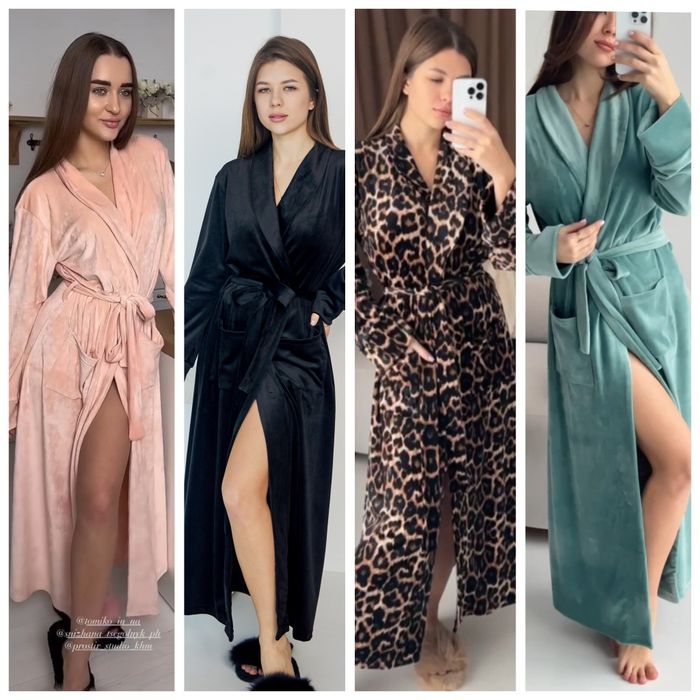 Жіночий довгий халатик з плюшевого велюру