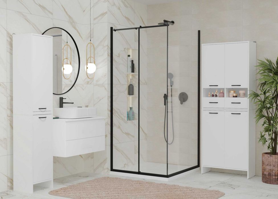 Szafka Łazienkowa NINA 1D Regał 1 Drzwi Słupek 3 Półki Łazienka BIAŁY