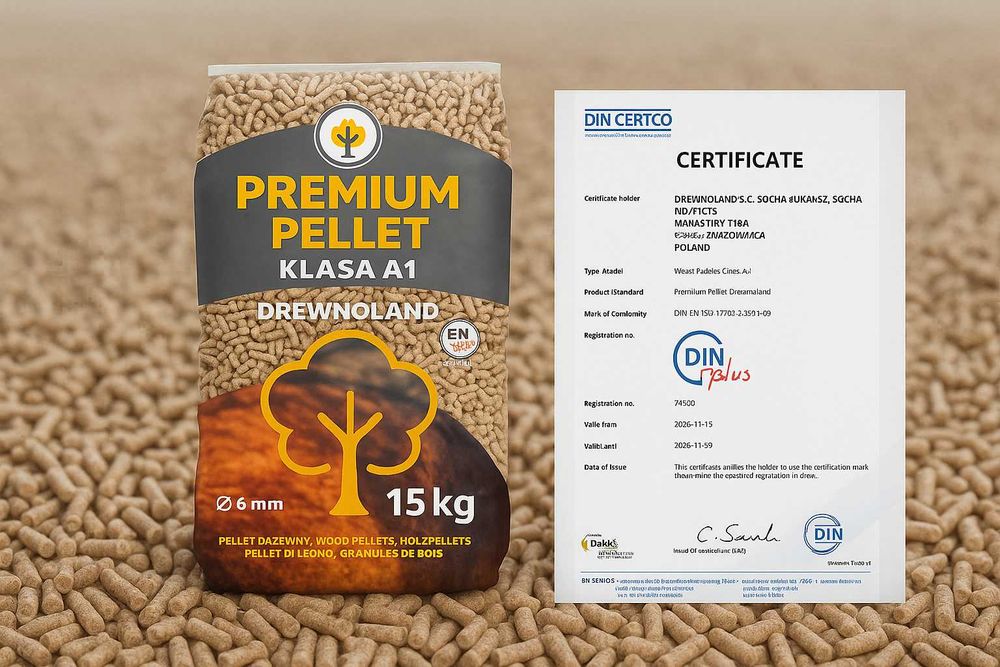 Opał, Pellet Premium iglasty 6 mm, certyfikat DIN PLUS A1, Wylewa
