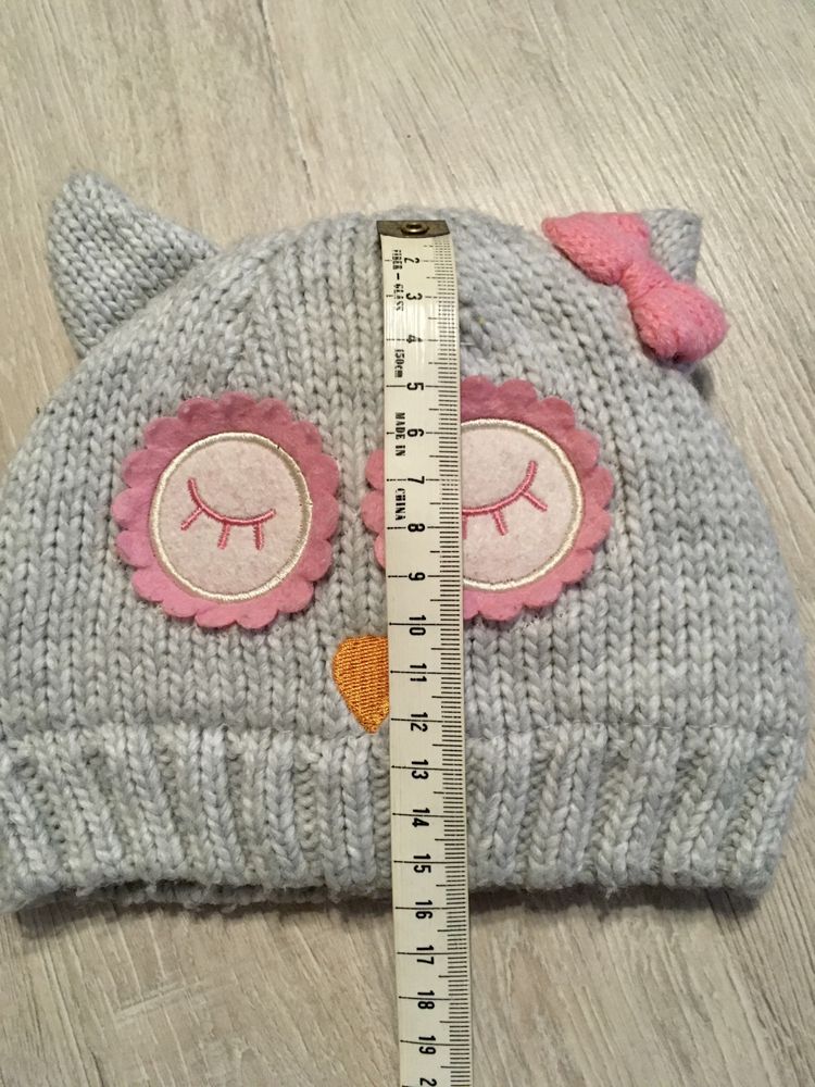 Gruba zimowa czapka dla dziewczynki 1-2 lata ocieplana nowa