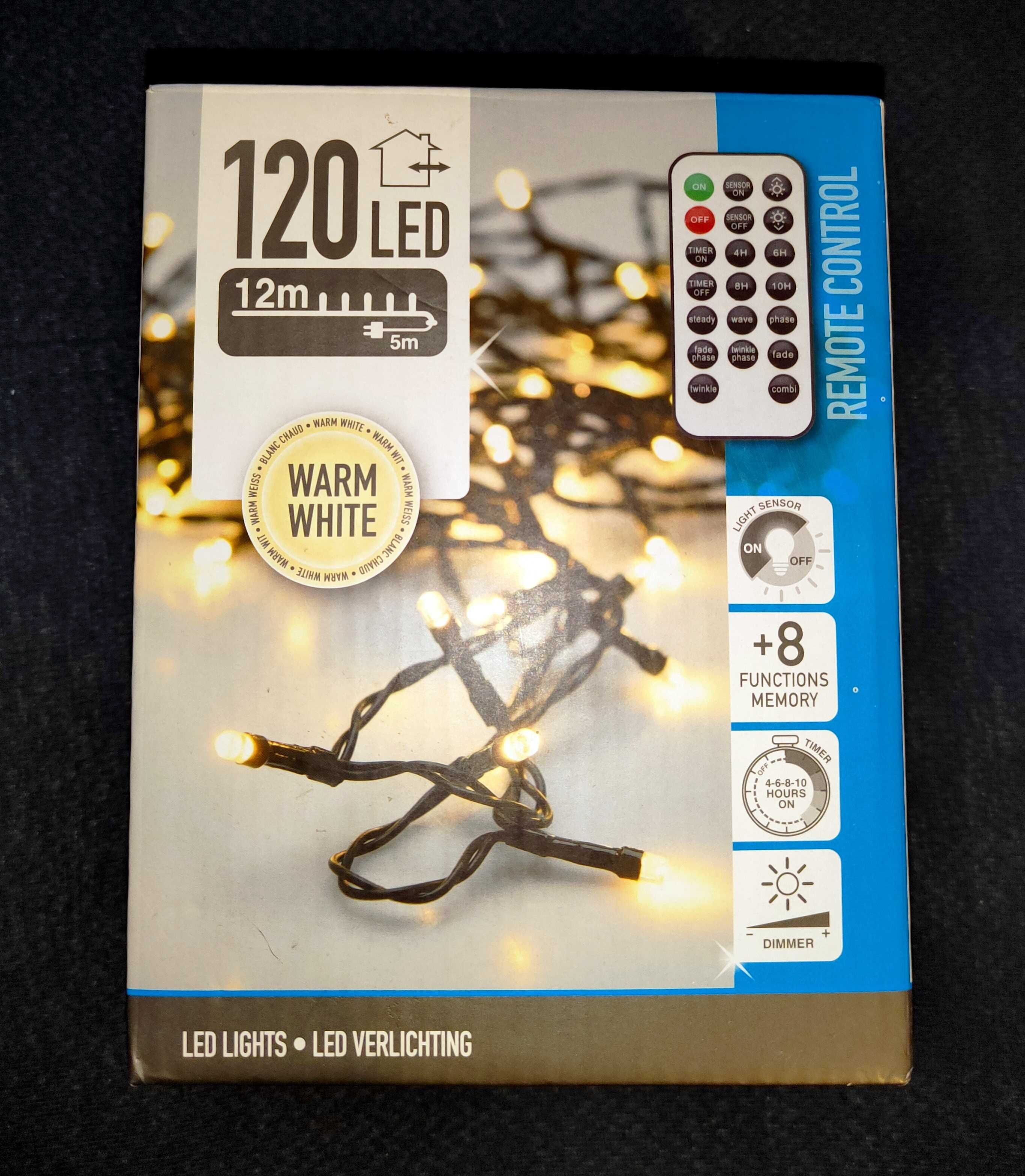 Światełka choinkowe 12 metrów 120 LED + PILOT na choinkę NOWE