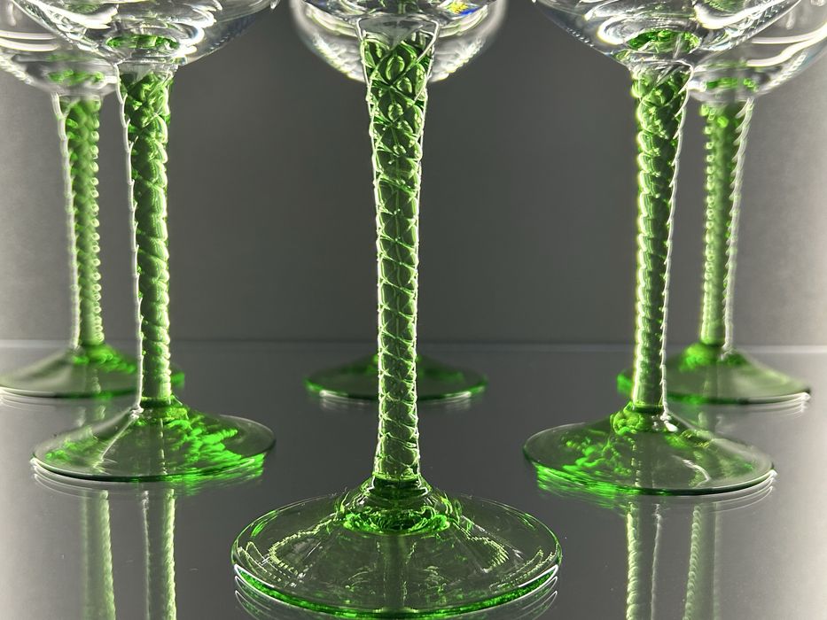 Набір келихів, бокалів 6 од., богемське скло, вінтаж, 50-60 рр.,