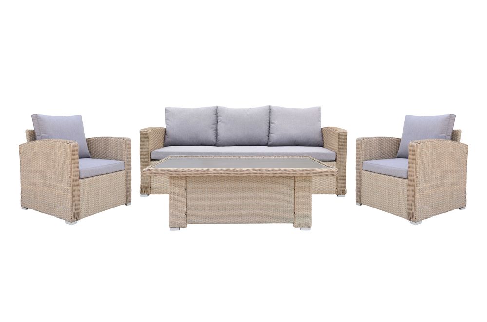 Zestaw Mebli Ogrodowych z Regulowanym Stołem Technorattan Beż Słomka