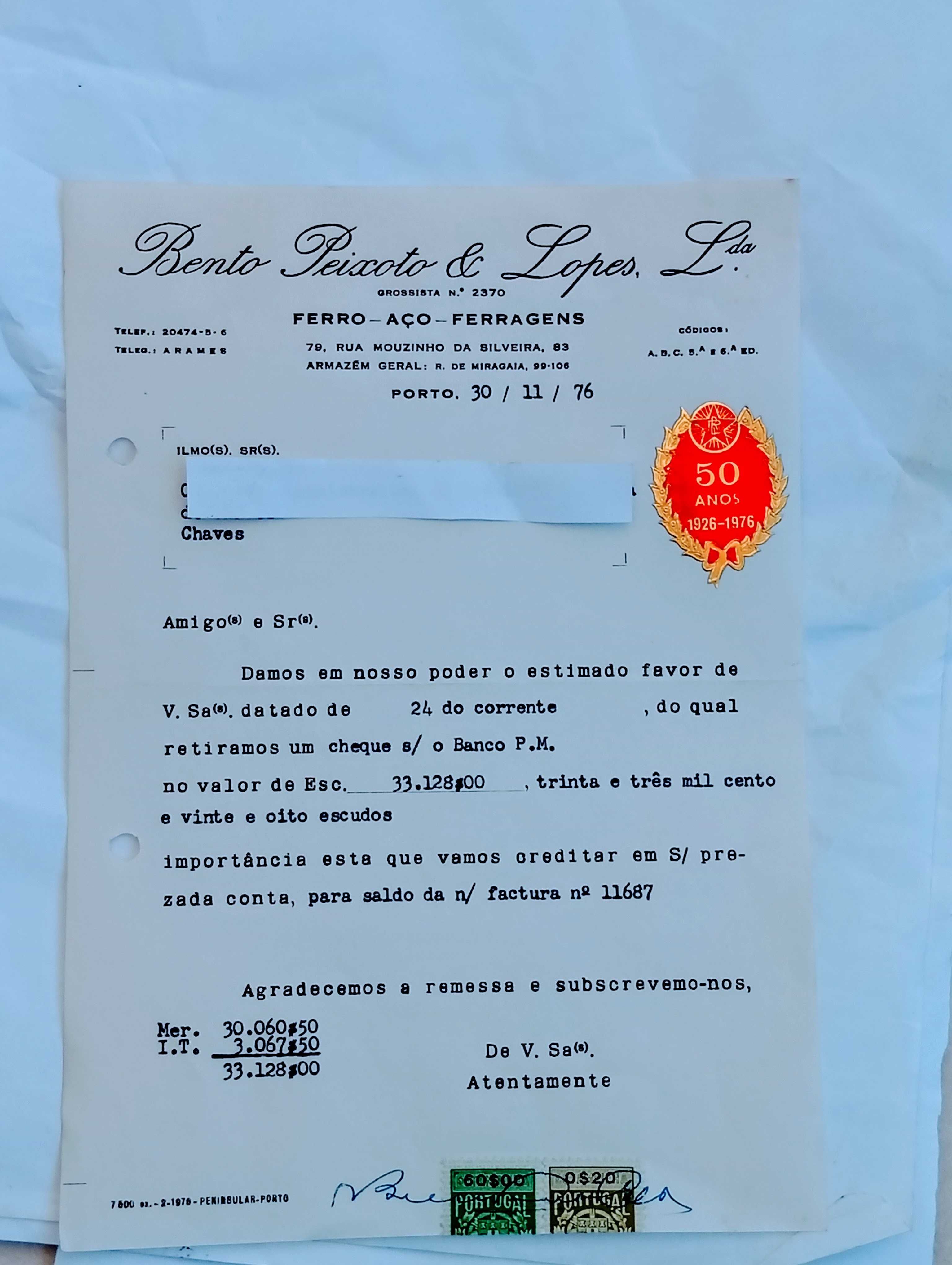Antigo documento de crédito anos de 1970, com selos fiscais
