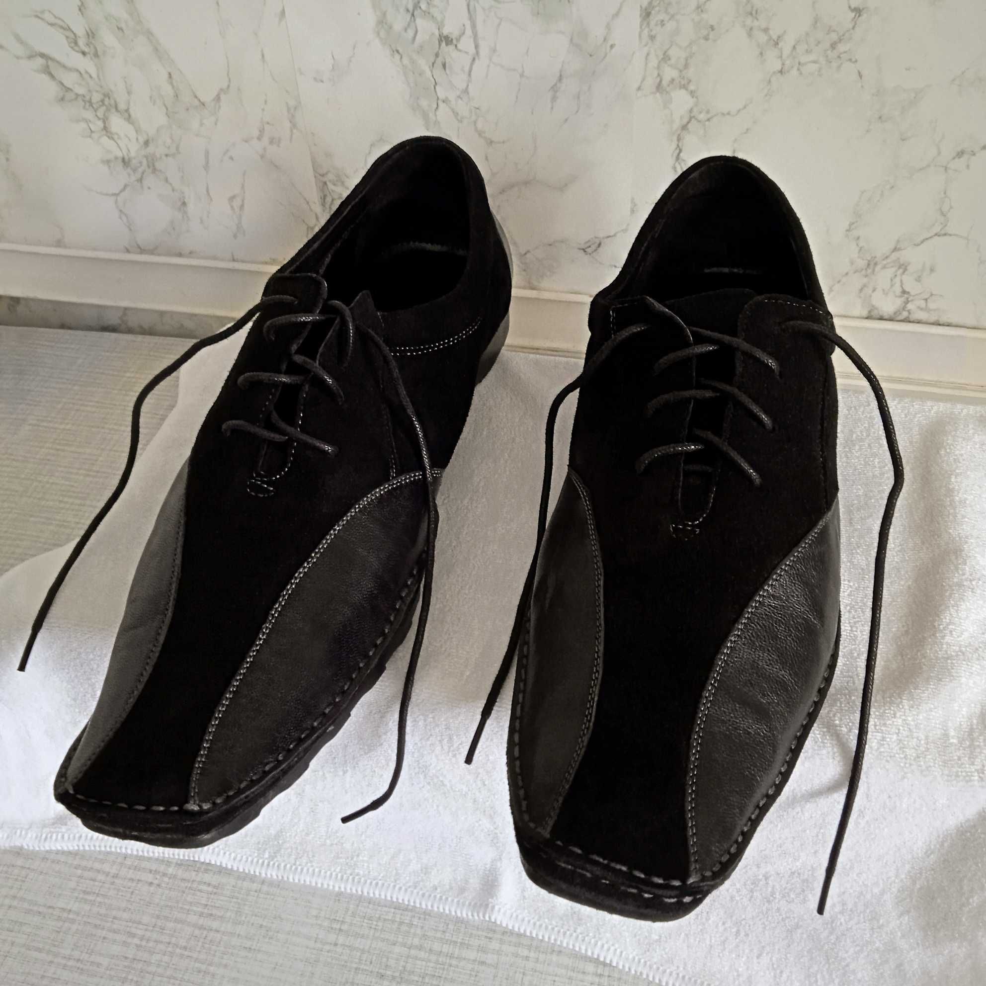 Мужские кожаные туфли 44 размер Carlo Fabino Италия черные кожа замша