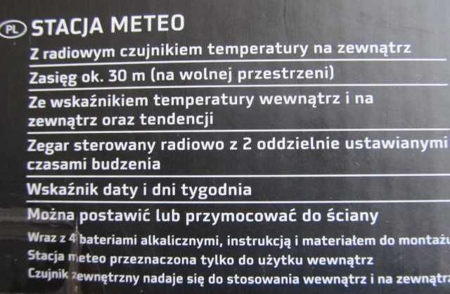 Stacja meteo sterowana radiowo AURIOL model HG02132B