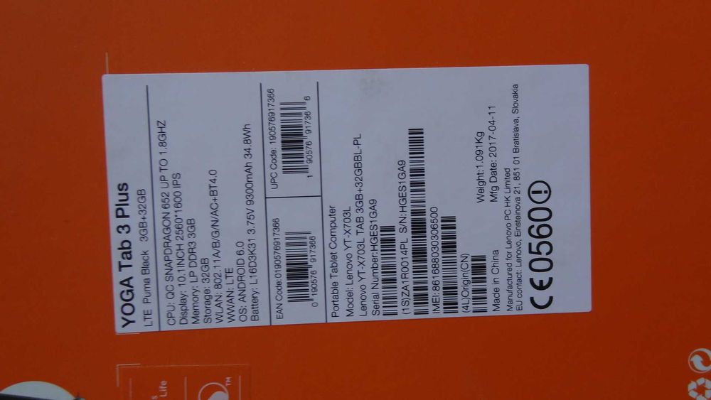 Lenovo Yoga TAB3 Plus  YT-X703L puma black LTE telefon
