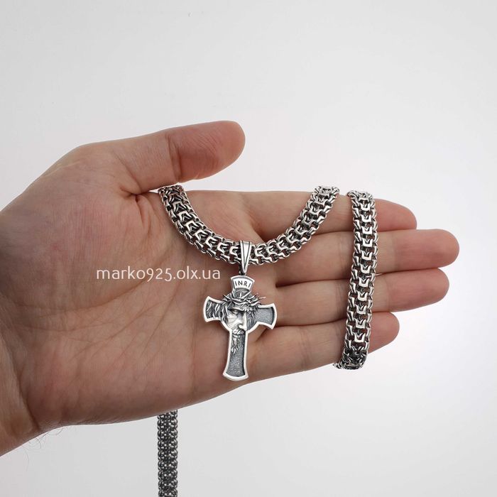 Чоловіча срібна цепочка з хрестиком ланцюжок масивний Фараон 925 проба