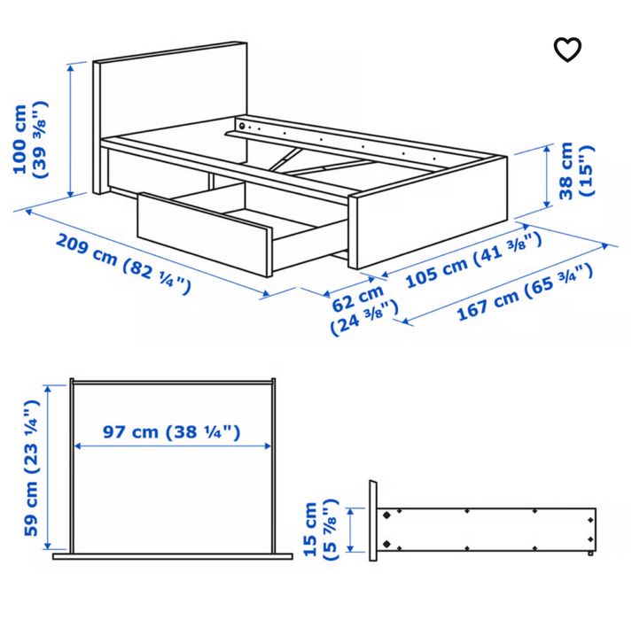 Cama de solteiro com 2 gavetas de arrumação