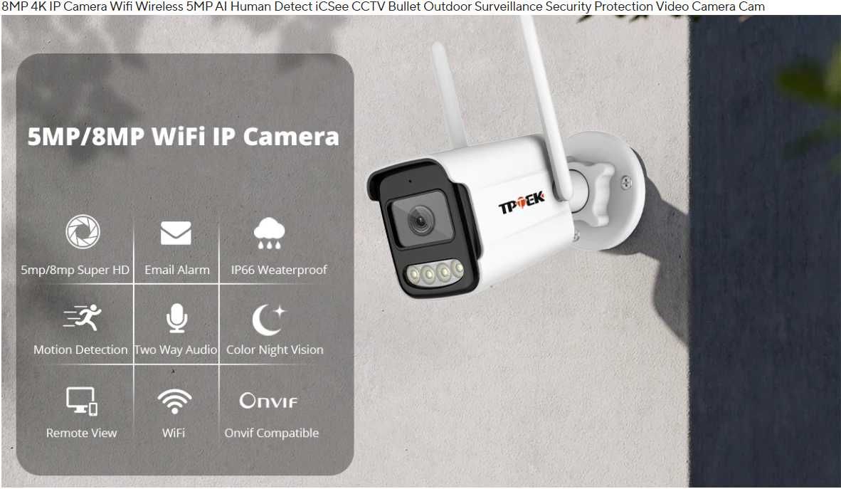 8MP 4K IP Camera Wifi камера видеонаблюдения iCSee