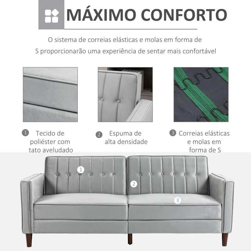 Sofá de 2 Lugares Convertível Sala 189x80,5x78,5 cm Cinza Prata