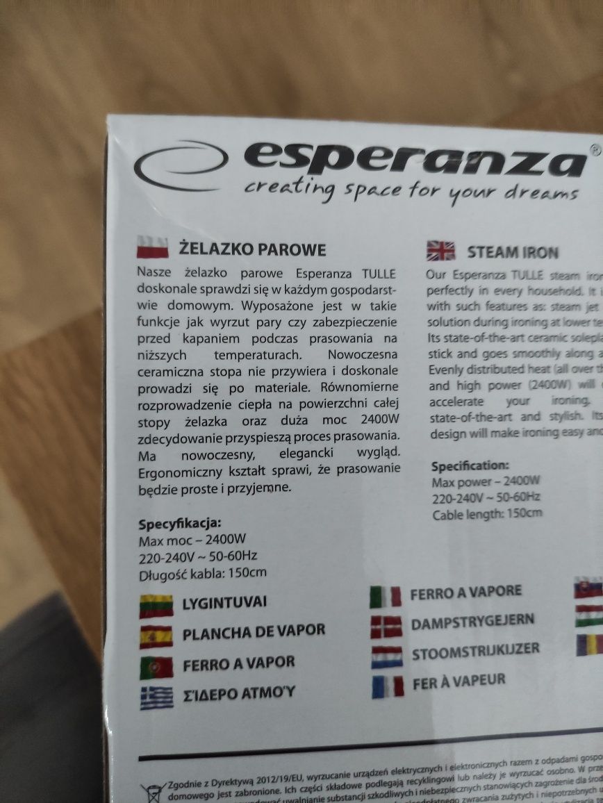 Nieużywane, uszkodzone żelazko Esperanza