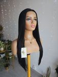 Długa czarna peruka proste włosy Kim Kardashian lacefront