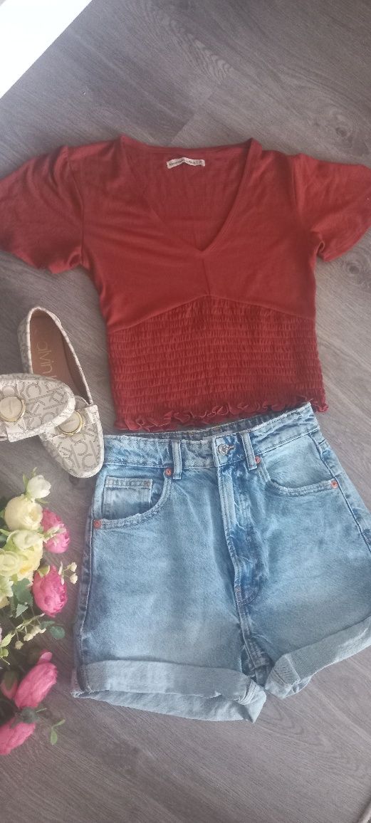 Brązowa bluzka koszulka crop top damska xs