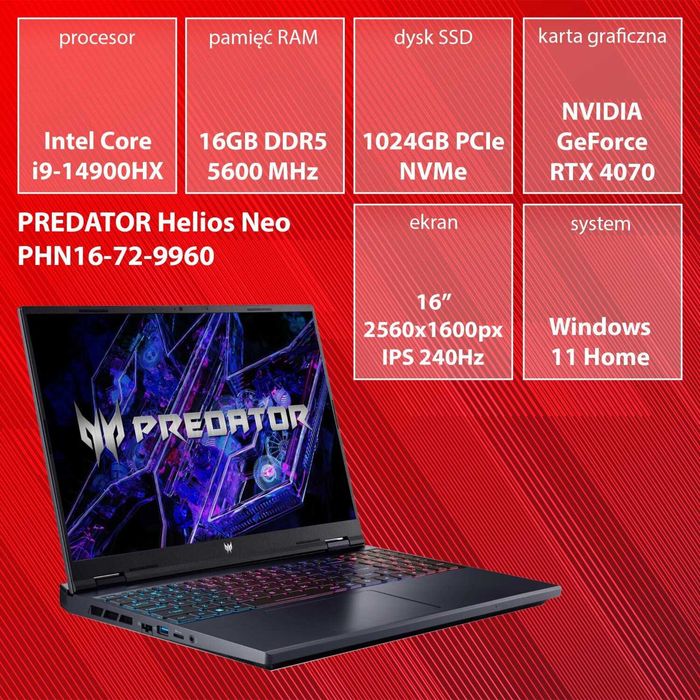 Laptop PREDATOR Helios Neo 16