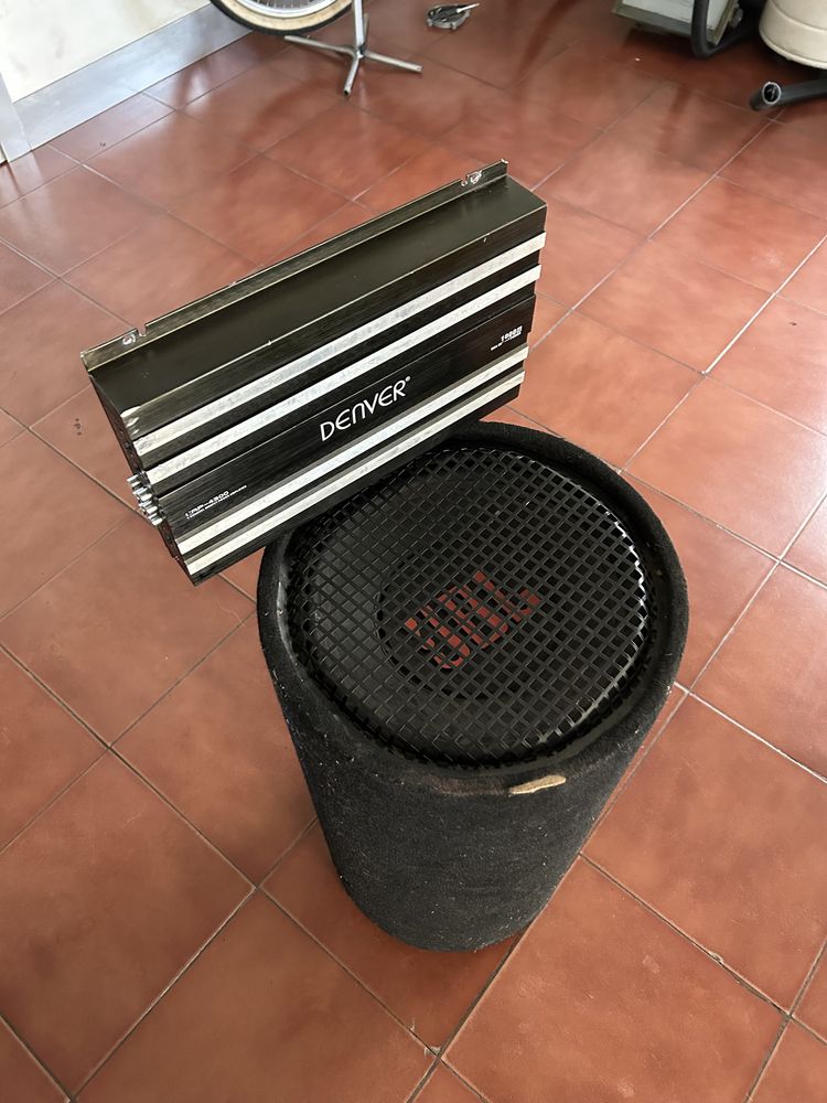 Amplificador Denver e Sobwoofer JBL