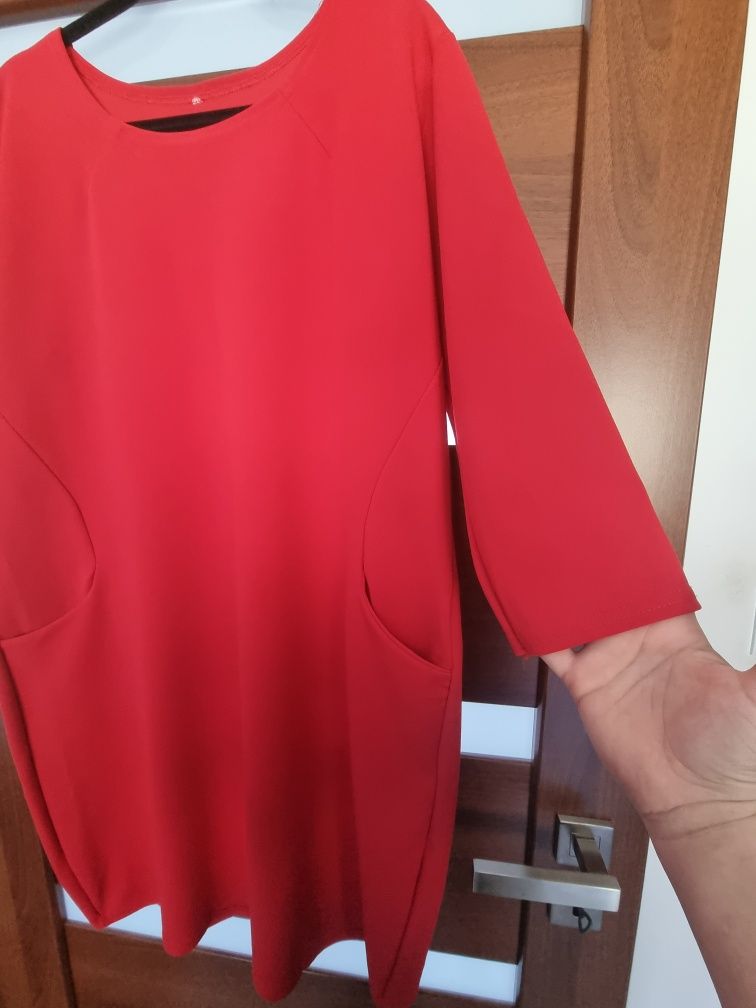 Sukienka tuba czerwona xxl kieszenie