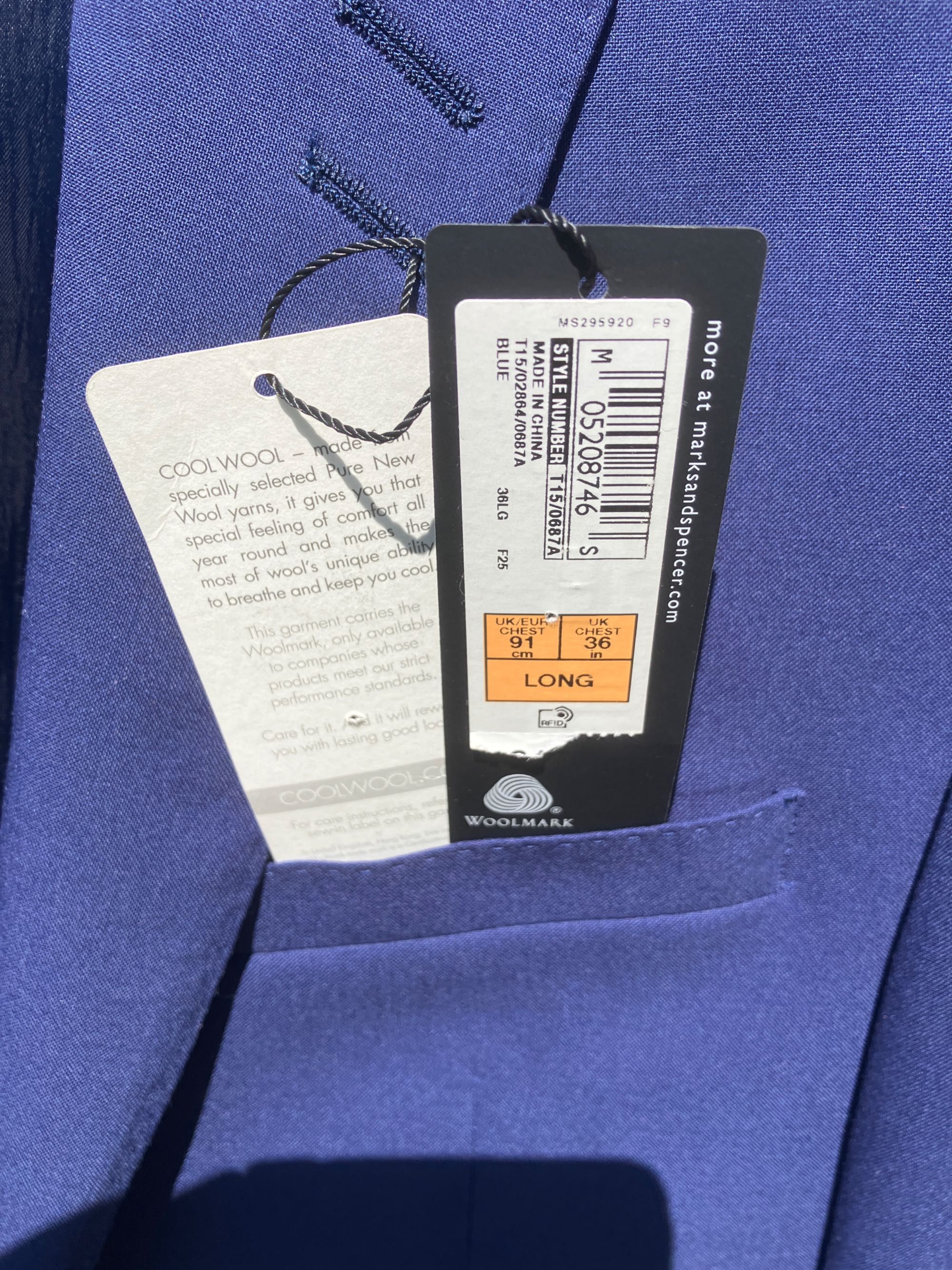 Marynarka męska Eur 46 180/92A granatowa, 100% wool, tailored fit, M&S