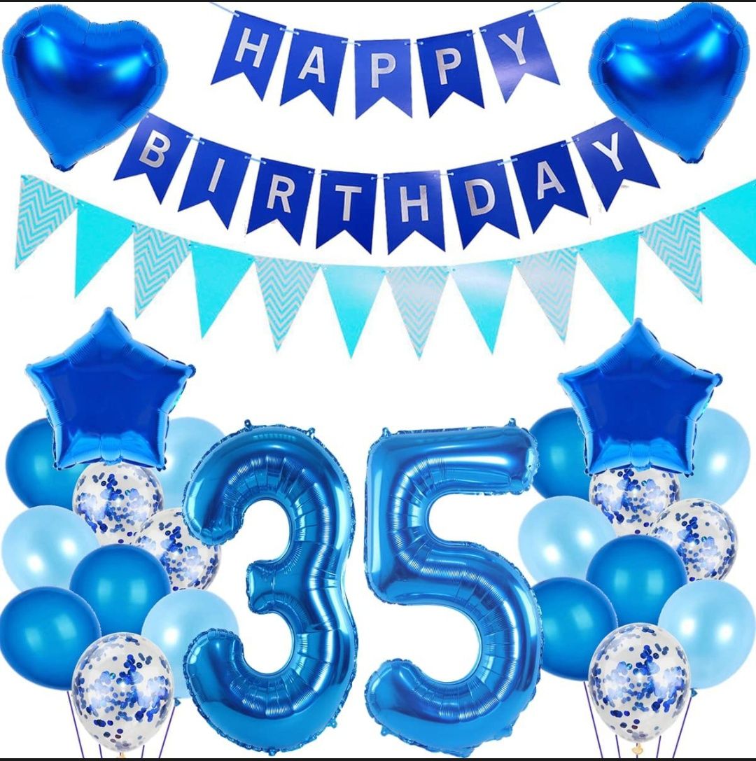 Zestaw urodzinowy niebieski 3 / 5 / 35 / 53 balony dekoracje