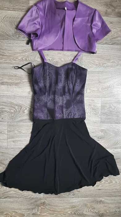 sukienka z bolerkiem fiolet czerń rozmiar 36