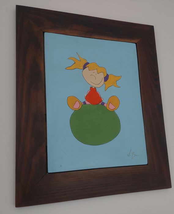 Quadros infantis  manufaturados em barro com molduras em madeira.