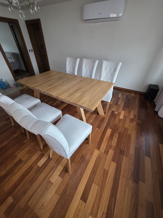 Stól rozkladany 160x90 260x90 z 6 szt krzesłami debowy lite drewno deb