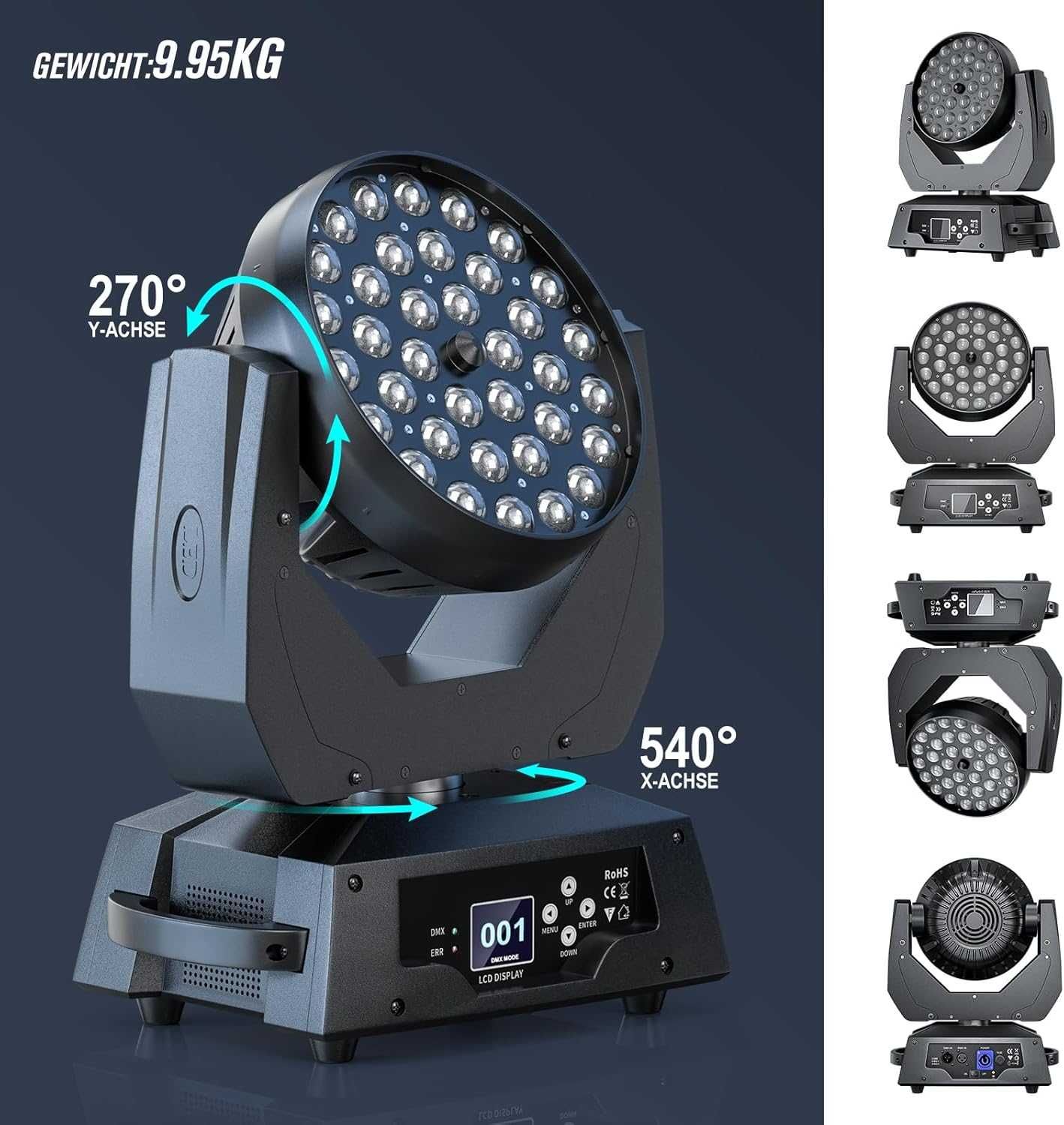 UKING Głowa ruchoma WASH DJ 36x10W RGBW Zoom Beam Wash DMX512 ZQ02253