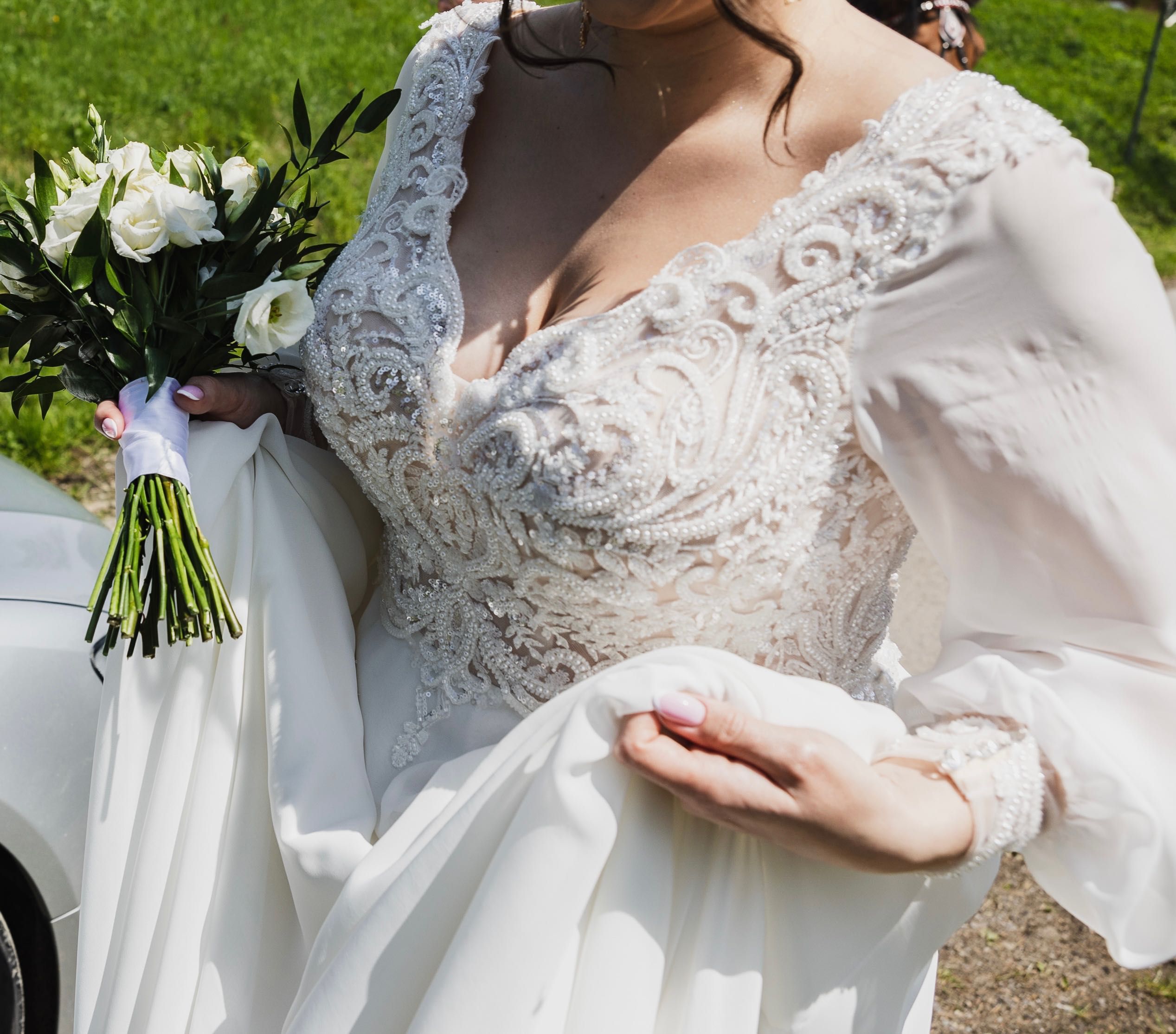 Suknia Ślubna r.42-44  długi rękaw muślinowy dół suknia ciążowa 2023