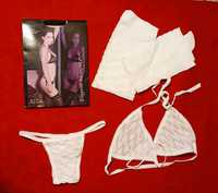 Conjunto Lingerie branca. Meias, Soutien e Cuecas. Tam. Único