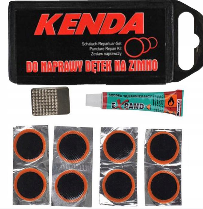 Zestaw łatek rowerowych Kenda 8 szt. + klej – otwarte, kompletne