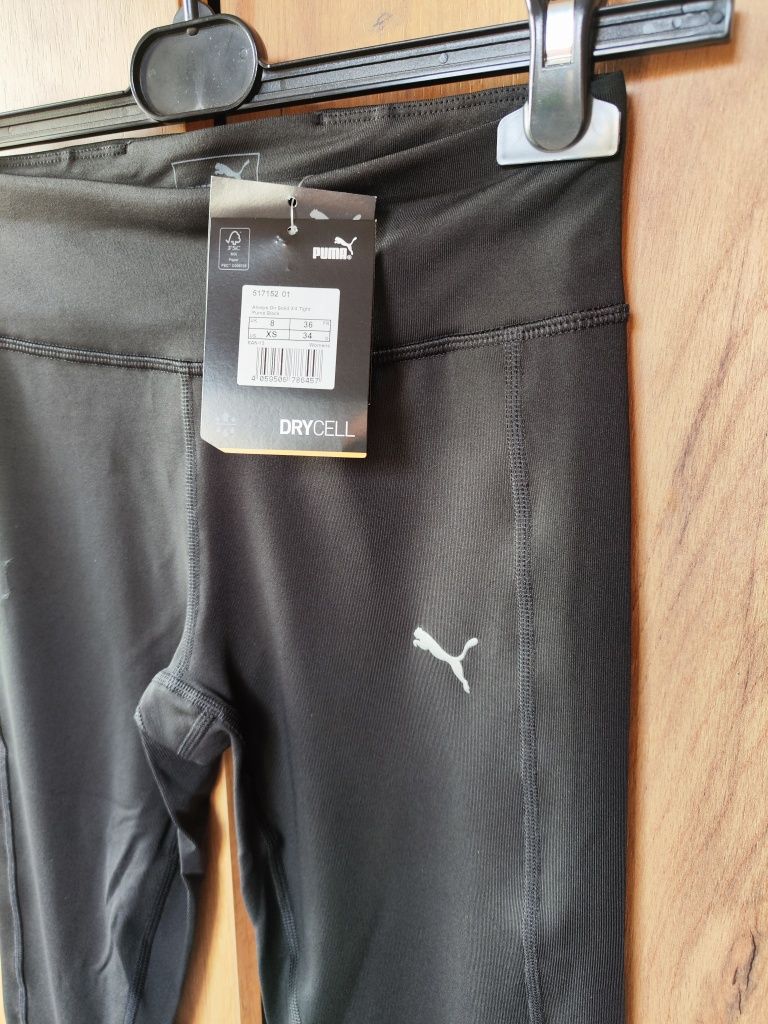 Legginsy 3/4 damskie Puma, rozmiar XS, nowe z metką. Wymiary na płasko