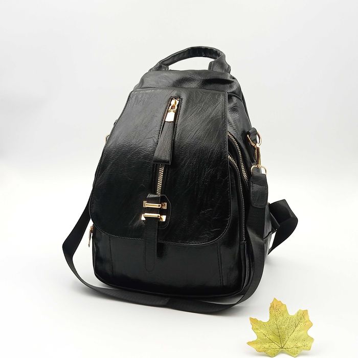Plecak damski skórzany z klapą Mochila Bolsos czarny