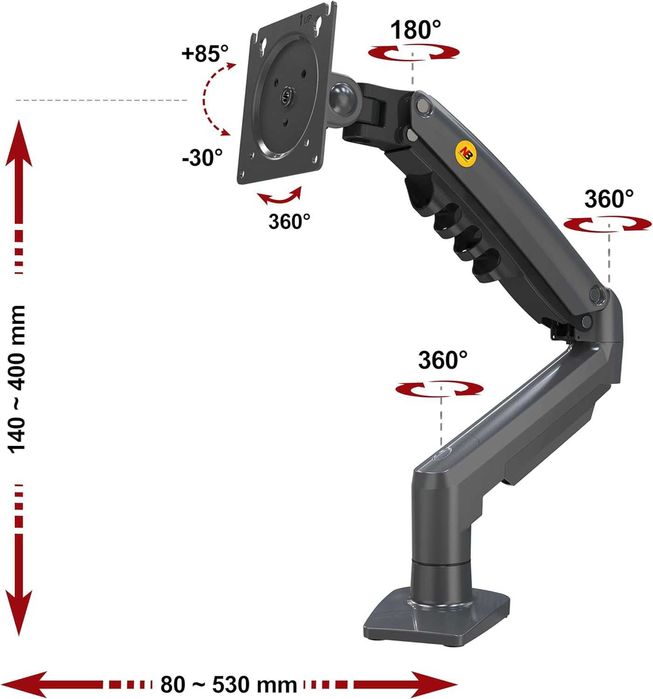 Obrotowy uchwyt biurkowy do monitora od 17 do 30 cal od 2 kg do 9 kg