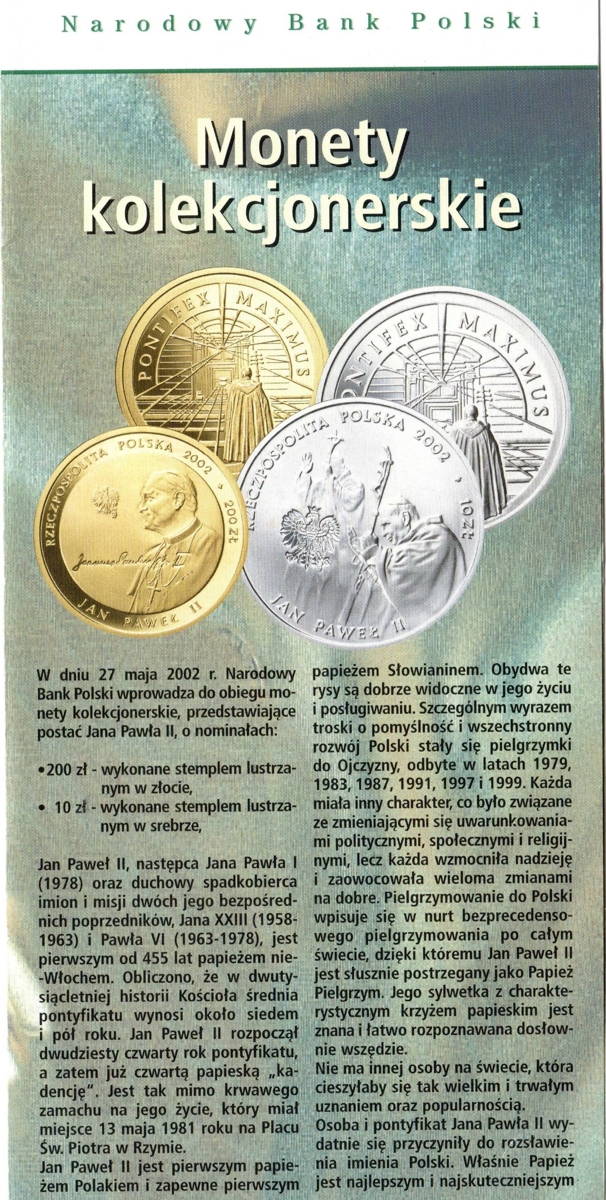 Folder 10 zł 2002 rok Jan Paweł II Okazja