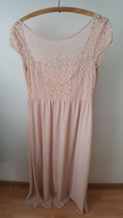 Sukienka długa różowa pudrowy róż Only koronkowa