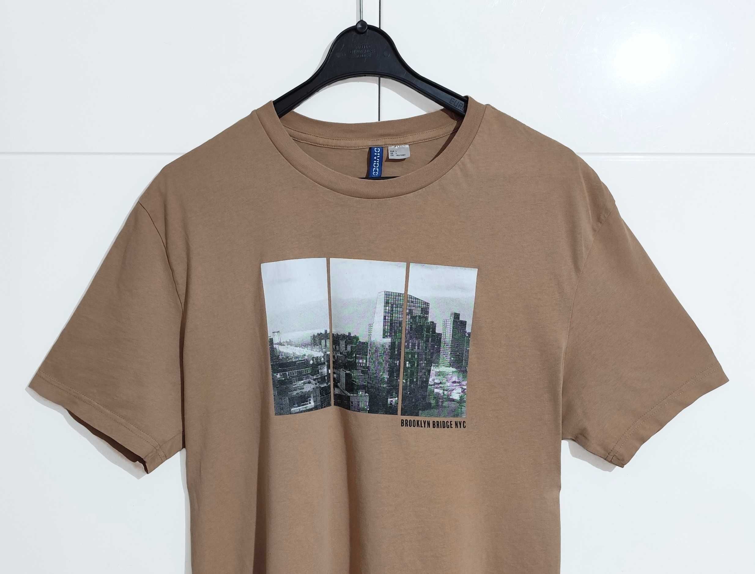 Męska Koszulka T-Shirt Bawełniana Brązowa H&M |R. L