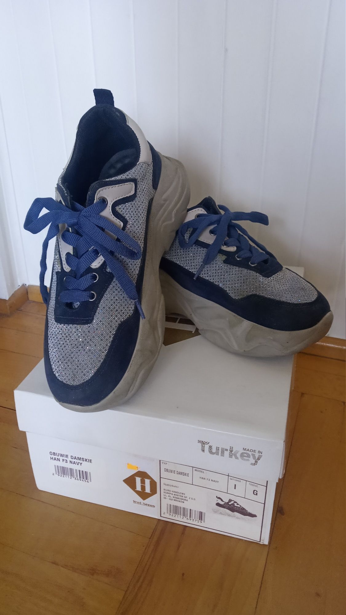 Adidasy r 38 Fashion Han F3 granat/srebro koturna wysoka podeszwa