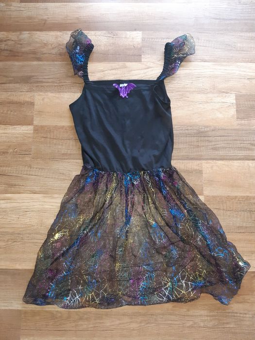 Przebranie czarownica 140 bal kostium andrzejki 9/10 czarna czapka