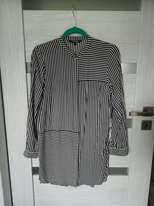 Koszula tunika długa w paski wiskoza bez kołnierza