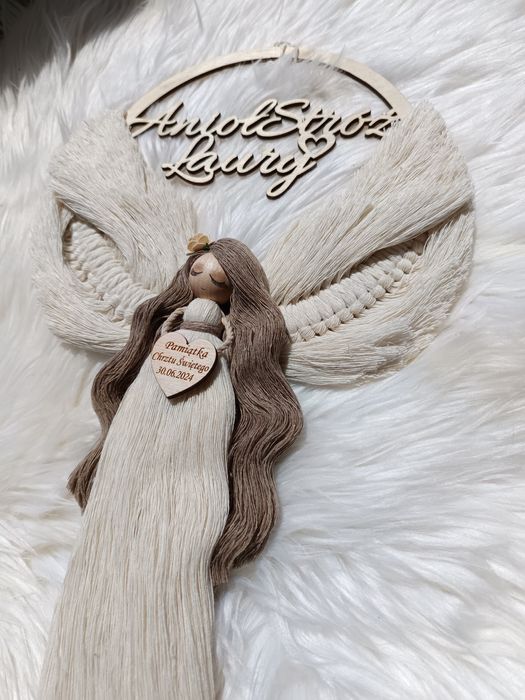 Anioł stróż makrama imię prezent komunia chrzest urodziny