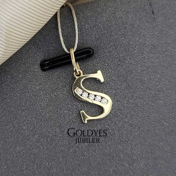 Złota przywieszka literka S cyrkoniami  próby złota 585 14k