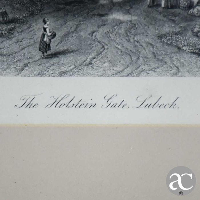 Gravura “The Holstein Gate, Lubeck.”, emoldurada