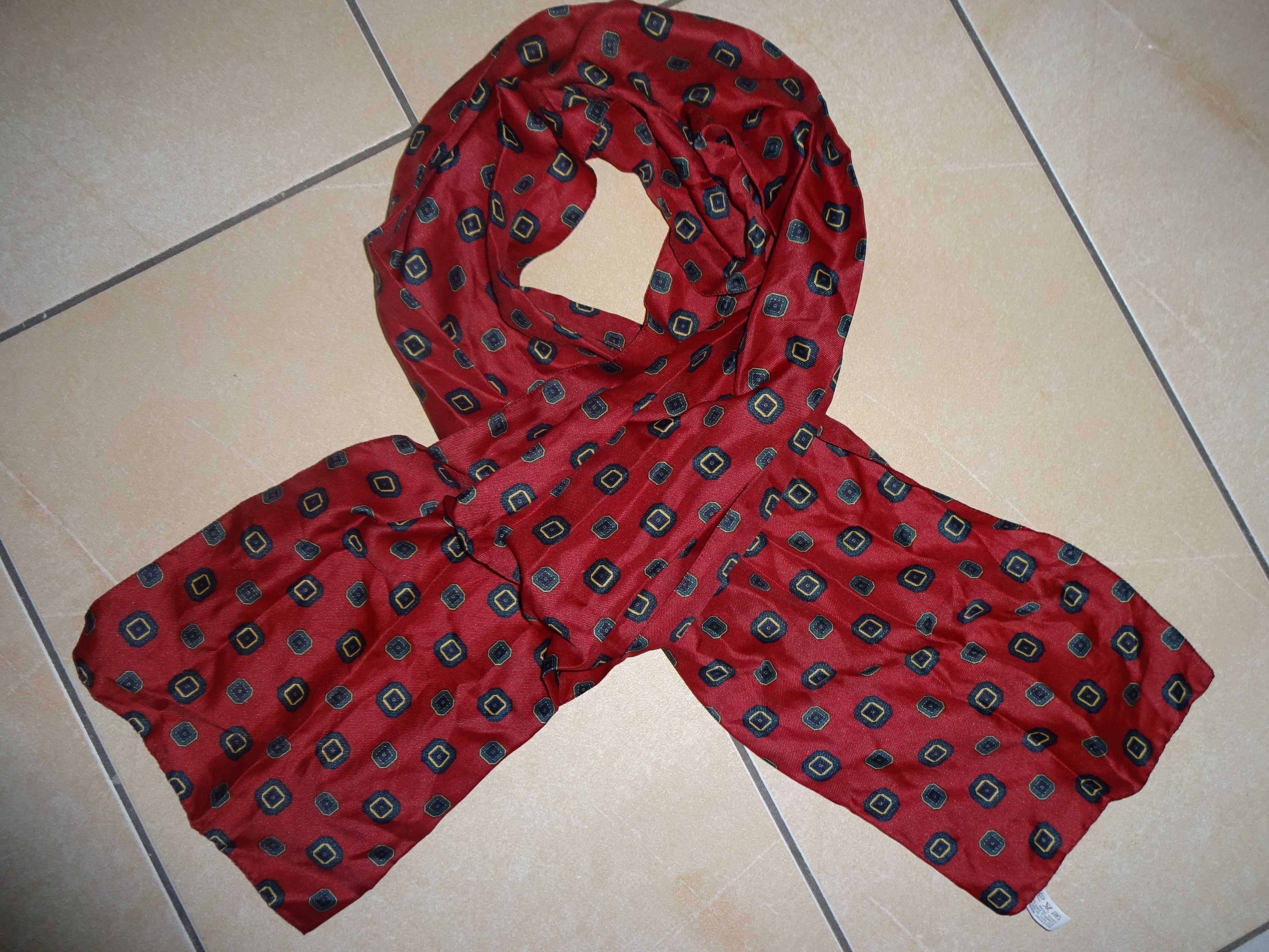 made in Italy elegancki cieńki bordowy szal szalik fular plastron