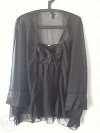 Conjunto pijama mulher L, preto, com transparências e renda, como novo