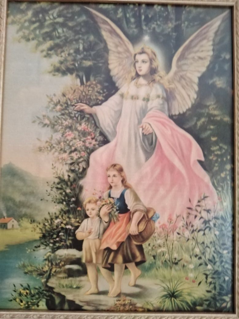 Quadro Anjo da Guarda com Moldura em Talha Dourada