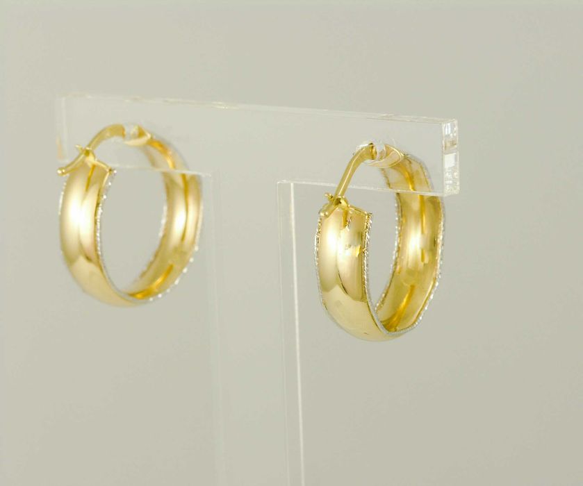 Złote Kolczyki Koła Diamentowane Rodowane Pr 585