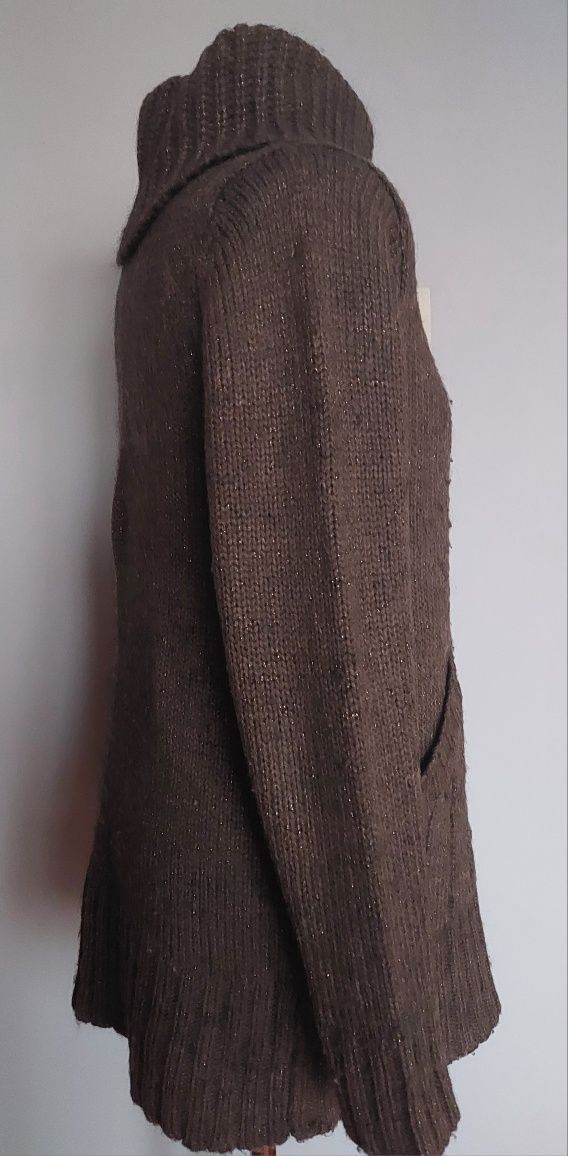 Sweter golf Sogoss moherowy brązowy kieszonki splot M/L