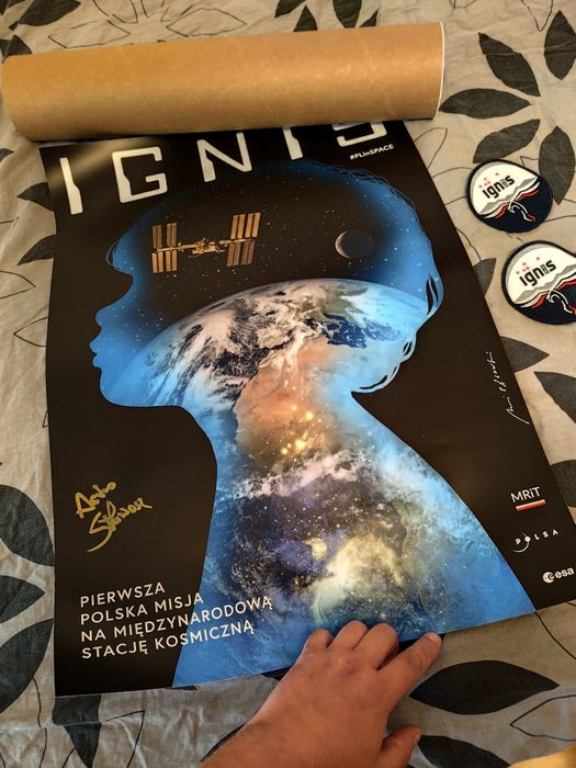 Plakat Misja Ignis z autografem Sławosz Uznański Stan Idealny Oryginał