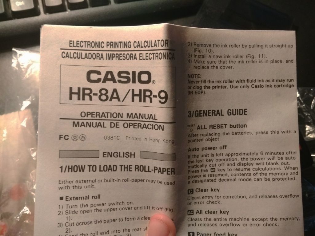 Casio HR8A-BK Portable Calculator Printer LCD Display 10 Degit